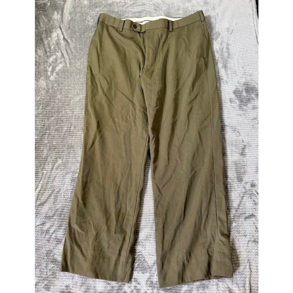 Brooks Brothers Madison Mens Olive Green Straight Trousers Chino Pants 36x28‎